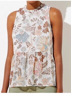 LOFT NWOT Sleeveless Blouse Floral Peplum Top in Soft Pastels Sz L
